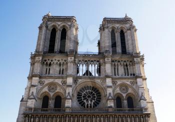 Western facade of Notre Dame Cathedral in Paris, France