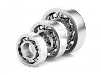 Ball bearings with different sizes on white background