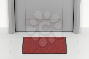 Red blank doormat in front of the main door
