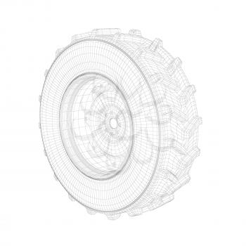 3D wire-frame model of tractor wheel on white background