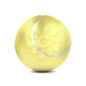Golden tennis ball on white background