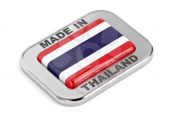 Made in Thailand, shiny silver badge on white background 