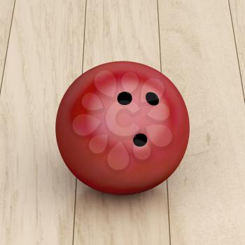 Red bowling ball on wood floor