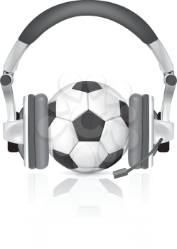 Royalty Free Clipart Image of a Soccer Ball Wearing Headphones