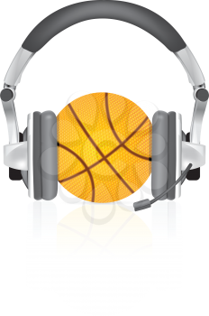 Royalty Free Clipart Image of a Basketball With Headphones