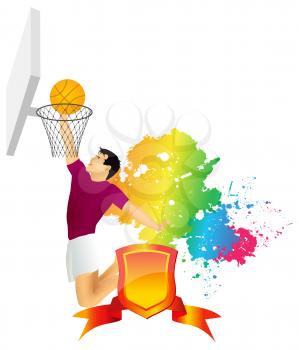 Royalty Free Clipart Image of a Basketball Player With a Paint Splash