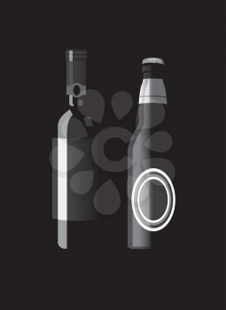 Royalty Free Clipart Image of a Beer and Wine Bottle
