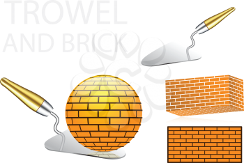 Royalty Free Clipart Image of a Trowel and Brick