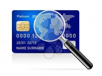 Royalty Free Clipart Image of a Credit Card With a Magnifying Glass