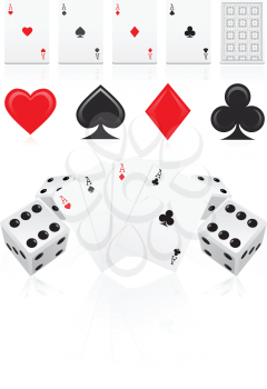 Royalty Free Clipart Image of Cards, Suits and Dice
