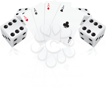Royalty Free Clipart Image of Playing Cards and Dice