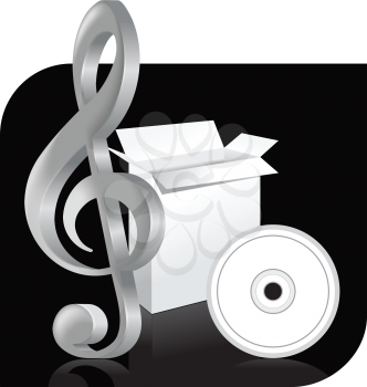 Royalty Free Clipart Image of a CD, Box and Treble Clef