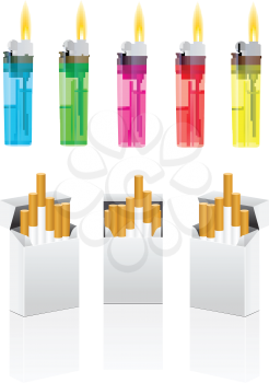 Royalty Free Clipart Image of Cigarettes and Lighters