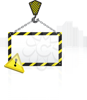 Royalty Free Clipart Image of a Crane Hook With a Blank Sign