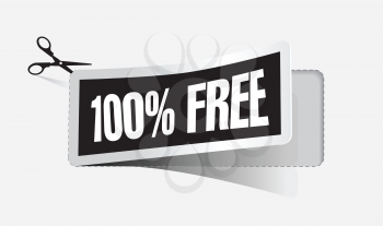 Royalty Free Clipart Image of Scissors Cutting a Free Coupon