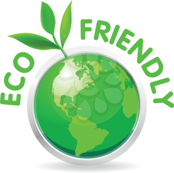 Royalty Free Clipart Image of a Globe in a Silver Circle With the Words Eco Friendly