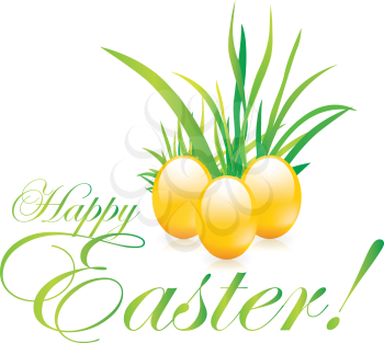 Royalty Free Clipart Image of Eggs and Grass on an Easter Greeting