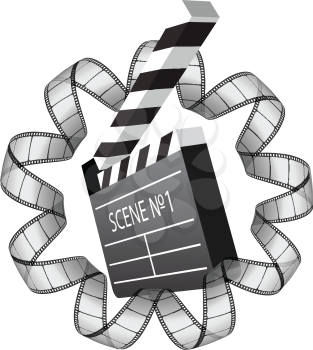 Royalty Free Clipart Image of a Clapboard and Filmstrip