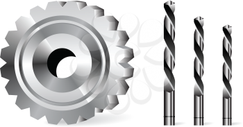 Royalty Free Clipart Image of Metal Gears With Drill Bits