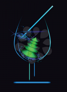 Royalty Free Clipart Image of a Cocktail Glass With a Christmas Tree
