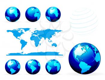 Royalty Free Clipart Image of Globes and a Map