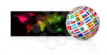 Royalty Free Clipart Image of a Globe With Flags and a Map of the World