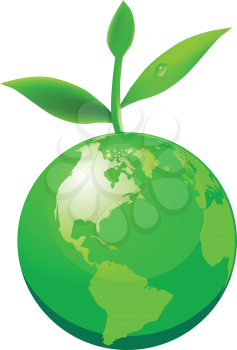 Royalty Free Clipart Image of a Green Globe and Sprout