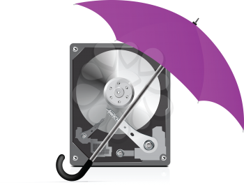 Royalty Free Clipart Image of an Umbrella Over a Hard Disc Drive