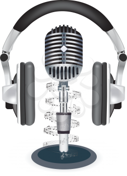 Royalty Free Clipart Image of Headphones and a Microphone