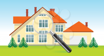 Royalty Free Clipart Image of a House Under a Magnifying Glass