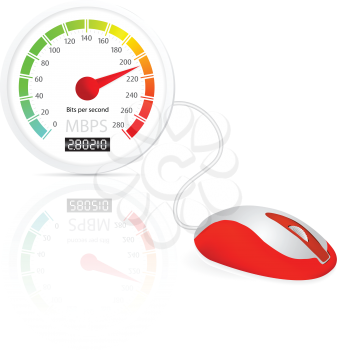 Royalty Free Clipart Image of a Computer Mouse Connected to a Speedometer
