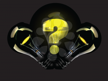 Royalty Free Clipart Image of a Question Mark in a Lightbulb on Black