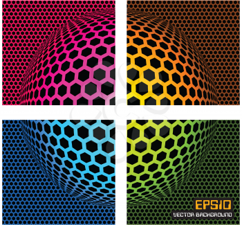 Royalty Free Clipart Image of a Colourful Background With an Org and Hexagon Shapes