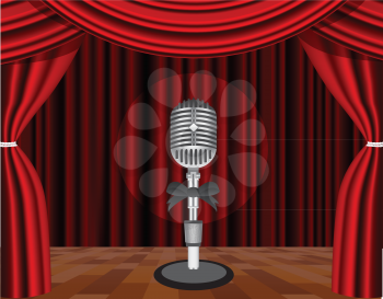 Royalty Free Clipart Image of a Microphone on a Stage
