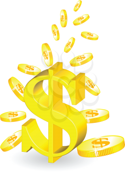 Royalty Free Clipart Image of Gold Coins and a Dollar Sign