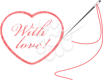 Royalty Free Clipart Image of a Needle and Thread Sewing a Heart