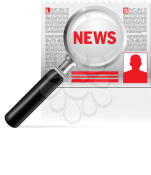 Royalty Free Clipart Image of a Newspaper Under a Magnifying Glass