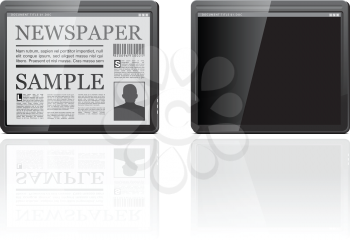 Royalty Free Clipart Image of a Newspaper on a Tablet