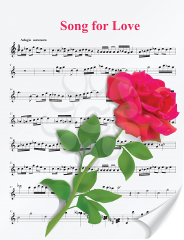 Royalty Free Clipart Image of a Song for Love With a Rose