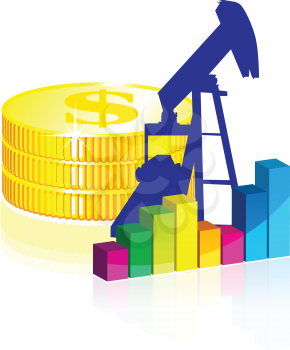 Royalty Free Clipart Image of a Graph, and Oil Rig and Money
