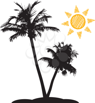 Royalty Free Clipart Image of Silhouetted Palm Trees and Sun