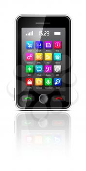 Royalty Free Clipart Image of a Cellphone and Screen With Apps