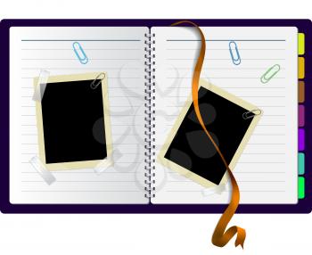 Royalty Free Clipart Image of a Notebook and Empty Photos