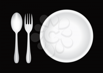 Royalty Free Clipart Image of a Plate, Fork and Spoon