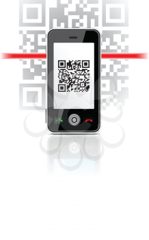 Royalty Free Clipart Image of a Mobile Phone Scanned QR Code