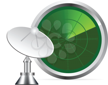 Royalty Free Clipart Image of a Radar Screen and Satellite Dish