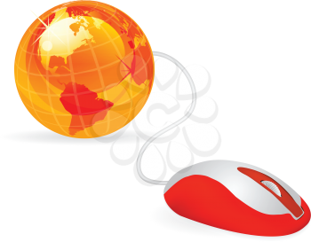 Royalty Free Clipart Image of a Computer Mouse Connected to a Globe