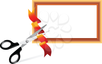 Royalty Free Clipart Image of Scissors Cutting Ribbon