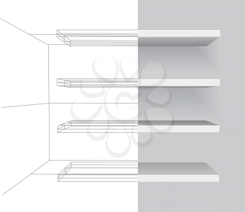 Royalty Free Clipart Image of Shelves on a Grey Background