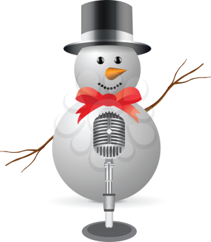 Royalty Free Clipart Image of a Snowman With a Microphone